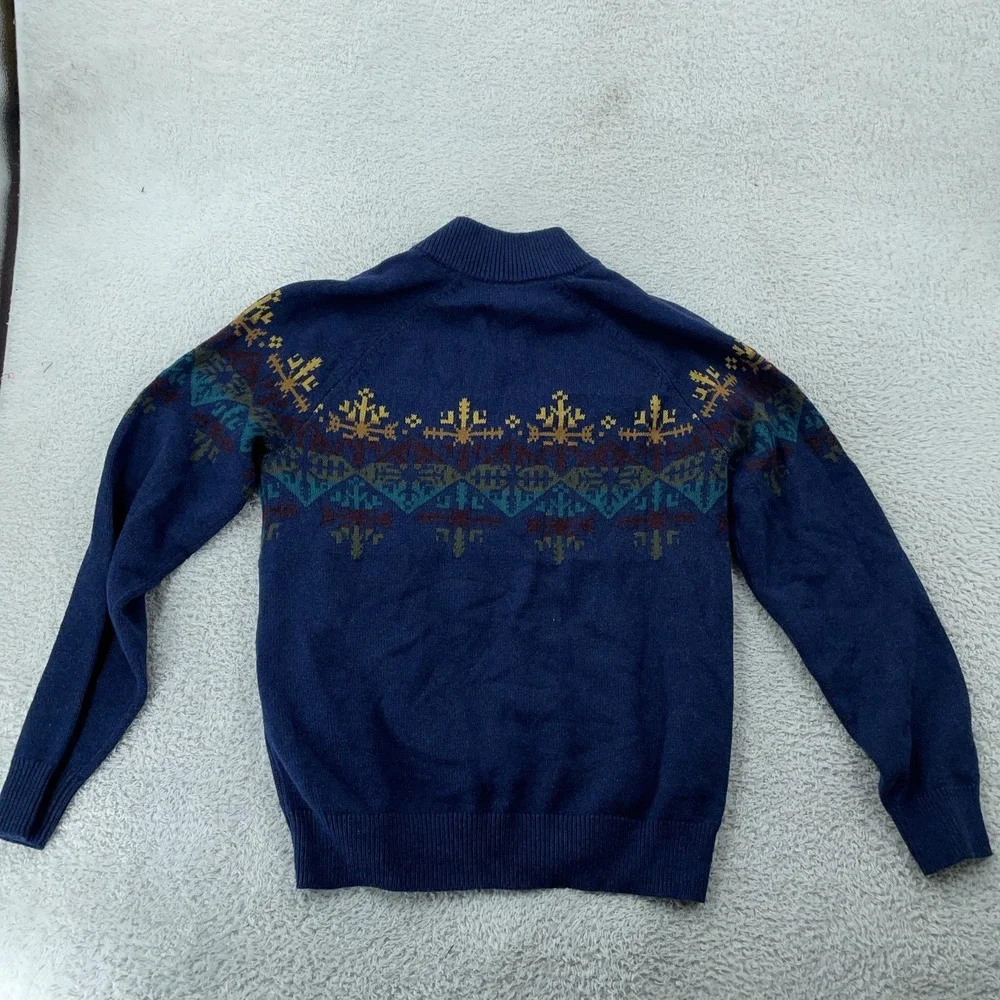 L.L. Bean Sweater Mens Small Navy 1/4 Zip Cashmere Blend Fair Isle Wicked‎ Soft